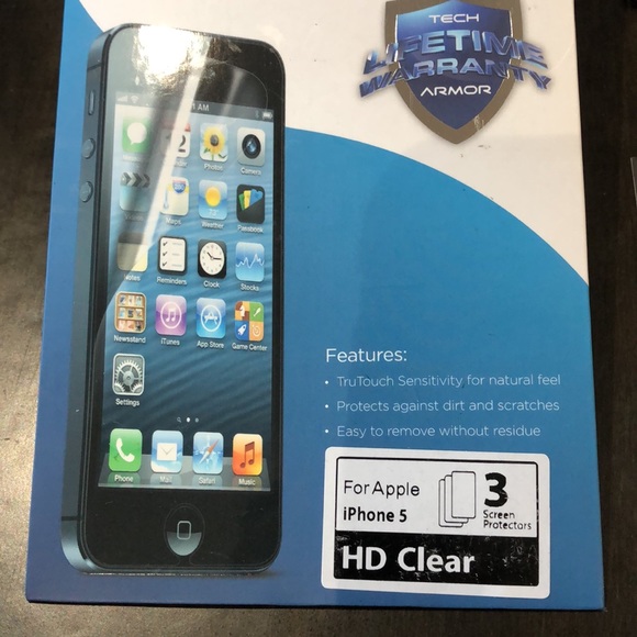 Tech Armor HD Clear iPhone 5 screen protector. Pack of 3. New unopened. - Picture 3 of 4